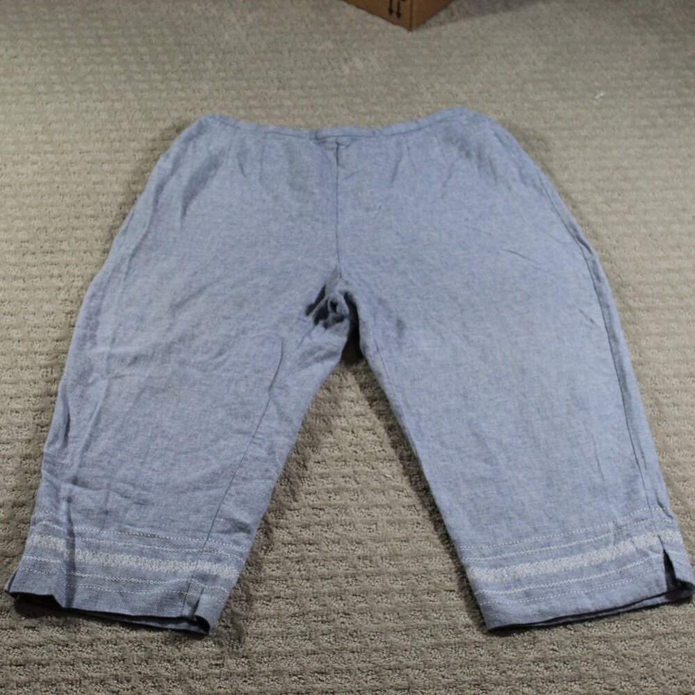 Norton McNaughton Woman Sz 1X Blue Woven Chambray Linen Cotton Blend Capri Pants